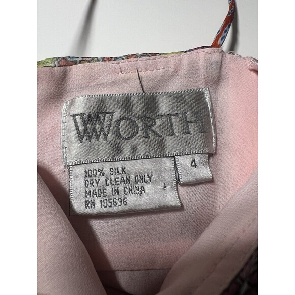 Worth New York 100% Silk Midi Dress Colorful Patchwork Boho Festival Size 4 - Picture 4 of 6